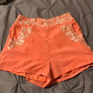 Salmon High Waisted Shorts with Embroidered Detail